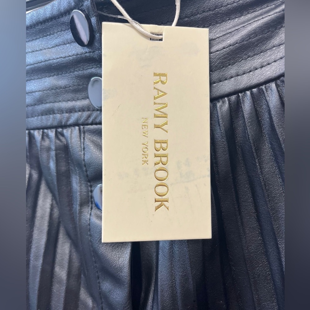 Ramy Brook Anya Vegan Leather Pleated High Waisted Skirt Snap Up Black Size 0 - Picture 9 of 10